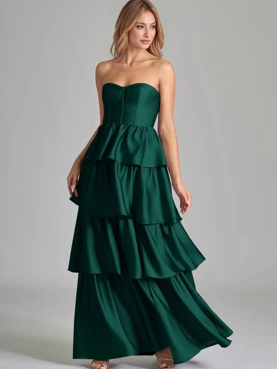 Azazie Dresses & Skirts - Azazie Emerald Strapless Tiered Maxi Gown